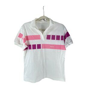 Reebok Vintage Tennis Polo Shirt Women’s Size M Cotton White Pink Purple Geometr